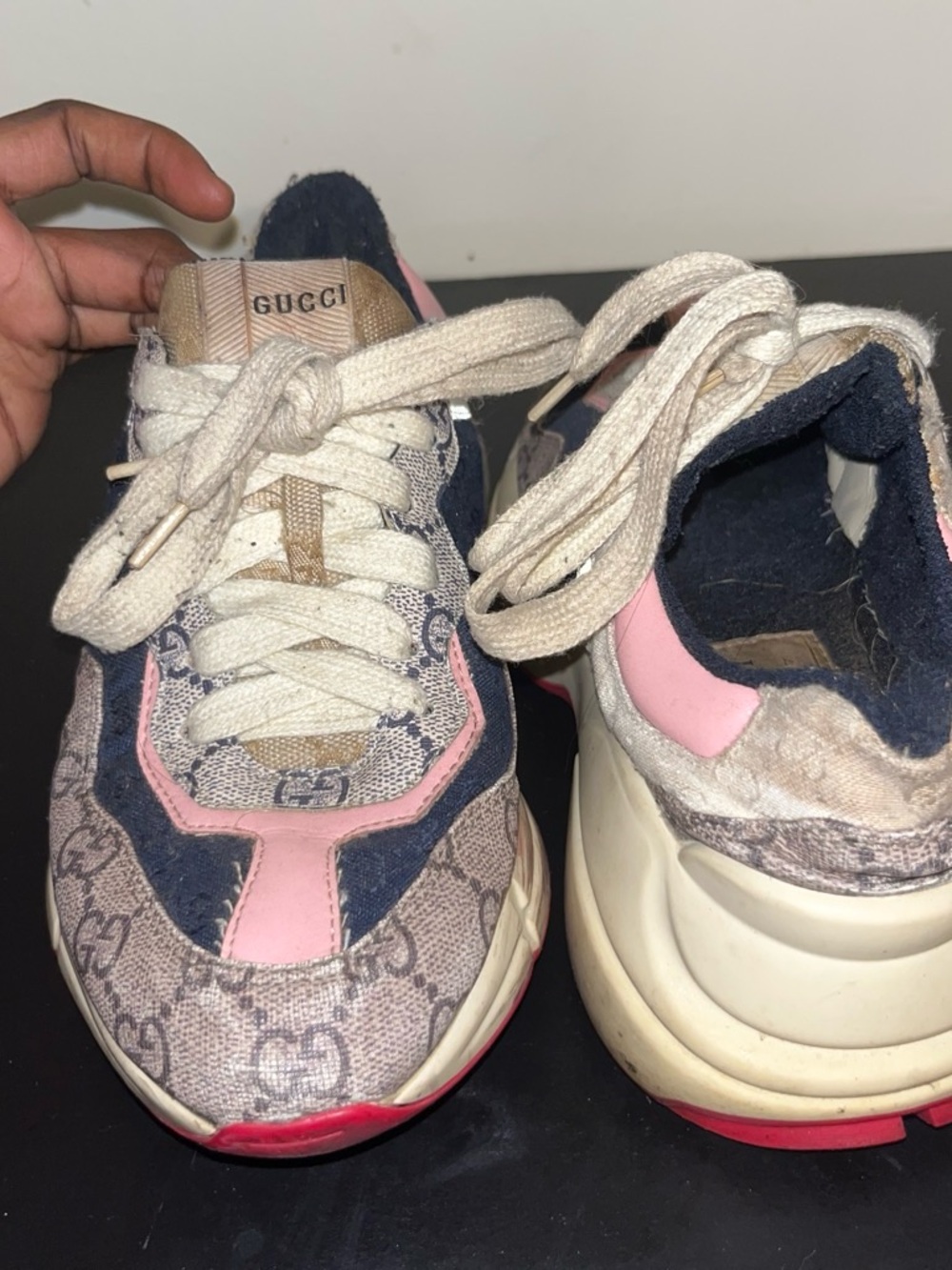 Gucci Kids Pink, Navy & Beige GG Logo Sneaker